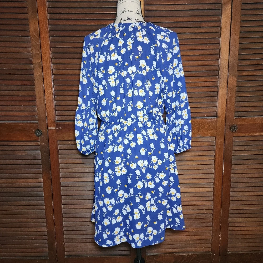 Collective Concepts Blue Floral Balloon Sleeve Dress